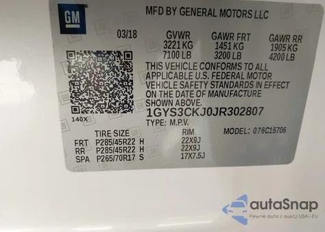 2018 Cadillac Escalade Premium Luxury z USA, uszkodzony, nr VIN 1GYS3CKJ0JR302807